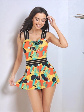 Ruched Printed Sweetheart Neck Two-Piece Swim Set stretchy swimwear for women, soft fabric swimsuits for ladies