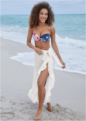 Ruffle Cover-Up Skirt - White swimwear with tummy control, elegant swimsuits for women