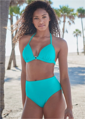 Ruffle Mid-Rise Bottom - Aqua Reef plain swimwear women, minimalist swimsuits