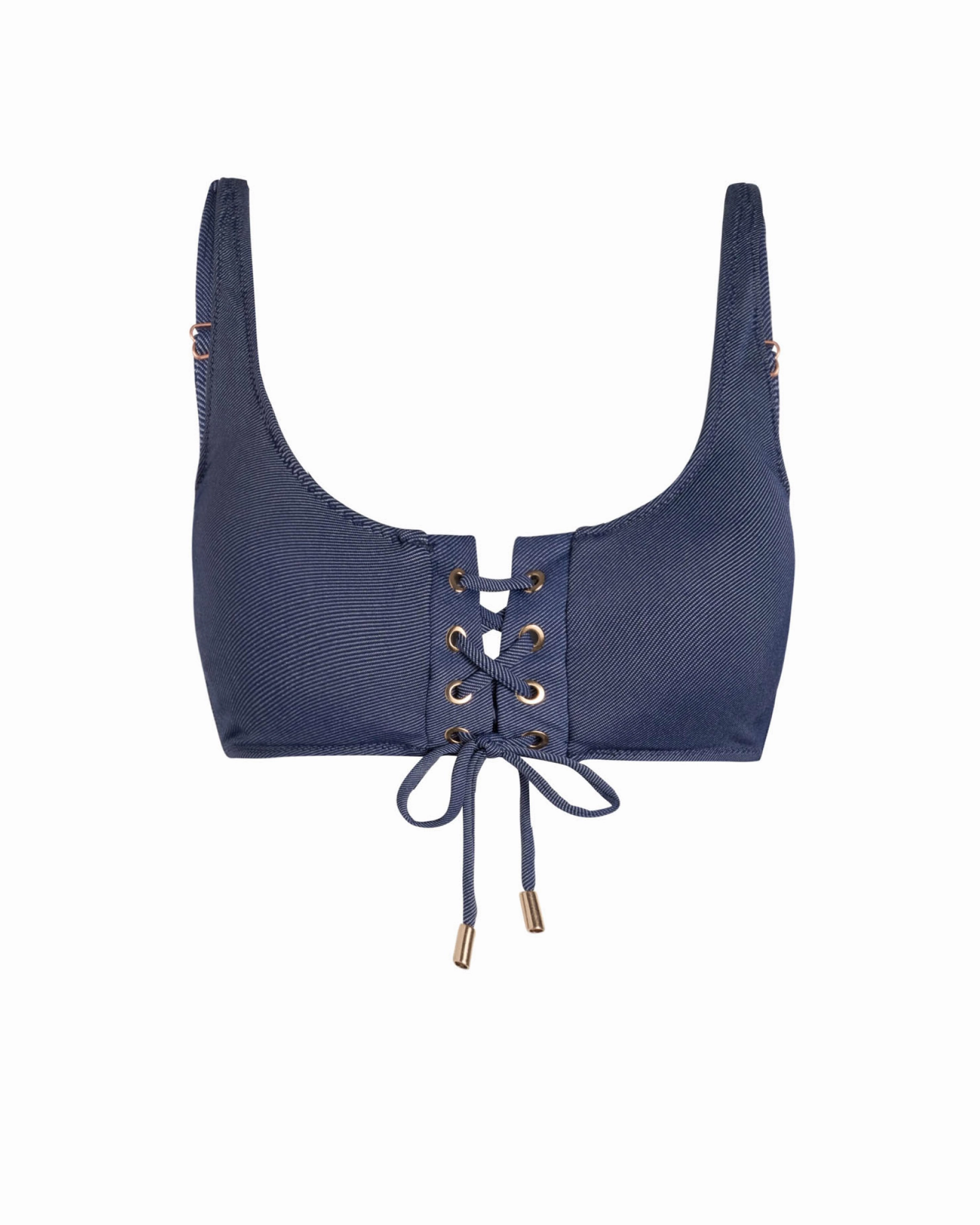 Samara Top In Indigo Twill strapless swimwear tops, lightweight swim tops