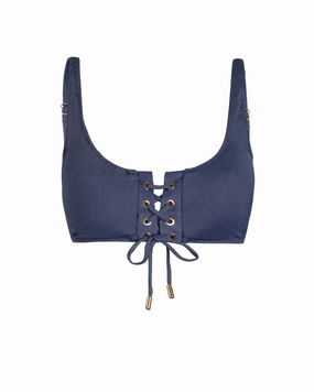 Samara Top In Indigo Twill strapless swimwear tops, lightweight swim tops