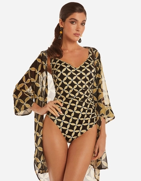 Samoa Soft Cup Swimsuit - Black and Gold womens resort swimwear, flattering one-piece swimsuits