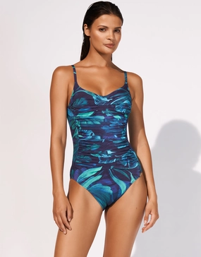 Sanctuary Ruched Underwired Swimsuit - Lagoon womens resort swimwear, flattering one-piece swimsuits