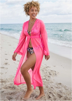 Sea Breeze Kimono Cover-Up - Fuchsia womens sun protection swimwear, trendy swimwear collection