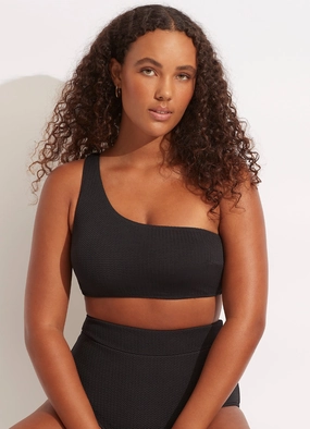 Sea Dive One Shoulder Top - Black high waist bikinis women, cheeky cut bikinis for women