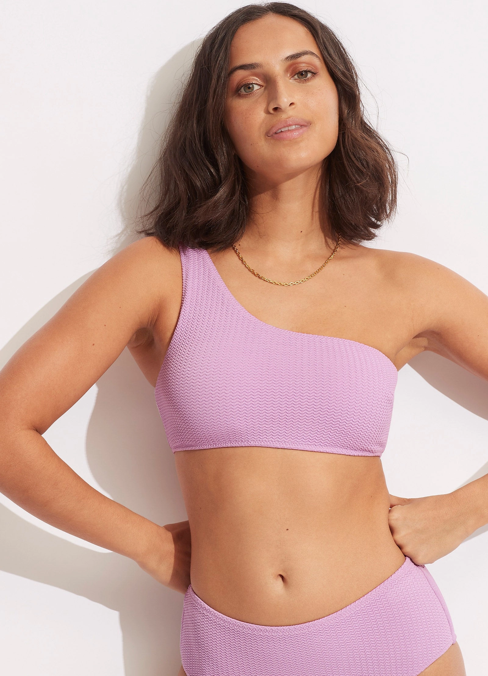 Sea Dive One Shoulder Top - Lilac high waist bikinis women, cheeky cut bikinis for women