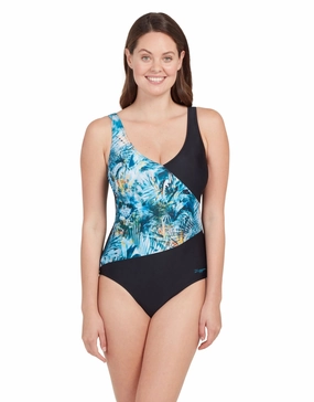 Sea Dreamer Front Crossover V Back Swimsuit - Black/Blue zoggs swimwear for women, zoggs goggles and swimsuits
