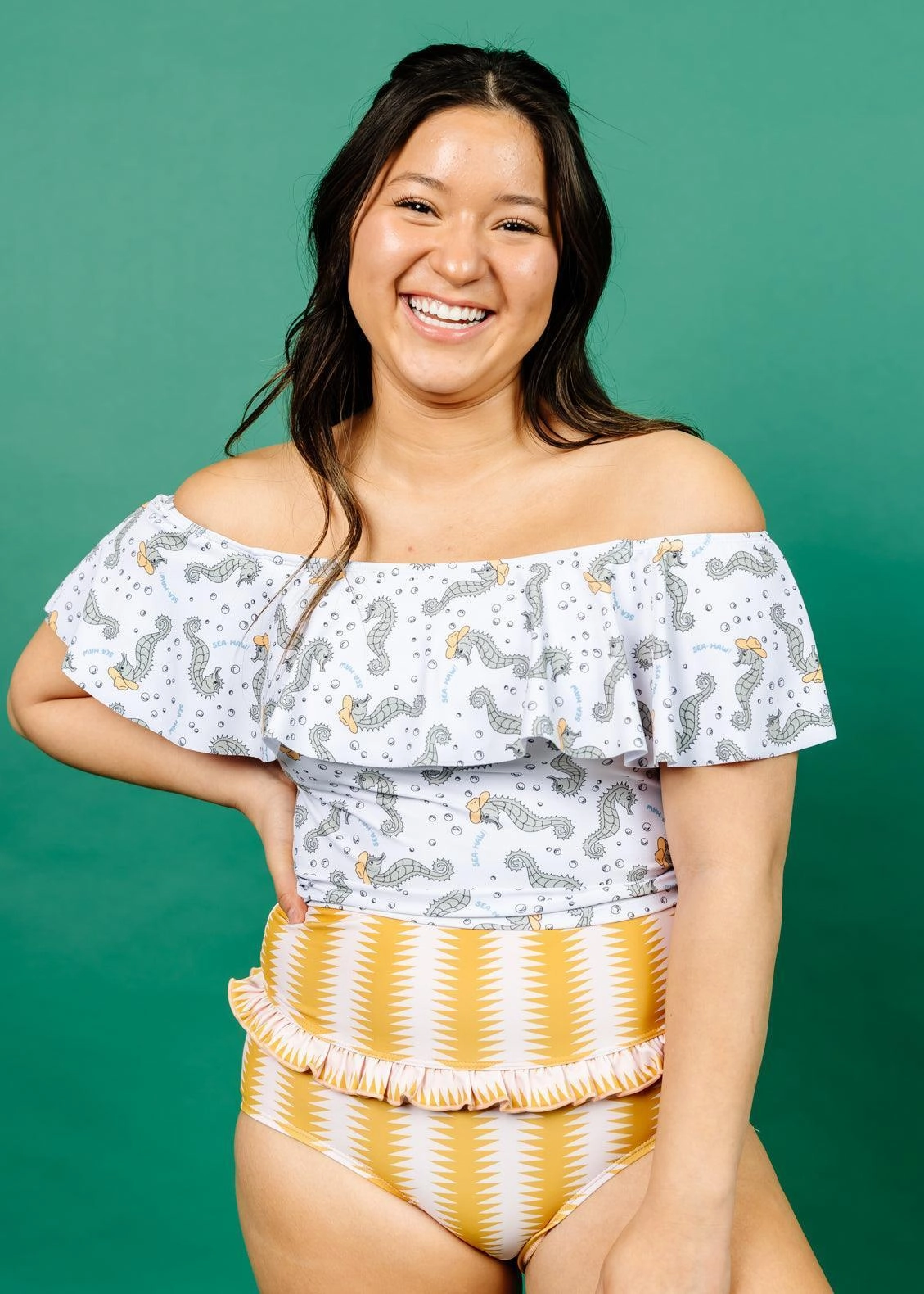 Sea-Haw | Ruffled Around Top tankini swim tops, adjustable bikini tops