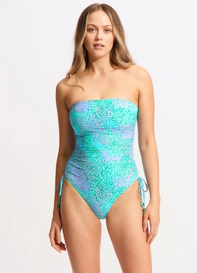 Sea Skin DD Drawstring Bandeau One Piece - Vivid Green slimming one piece swimsuits, fashionable one piece suits