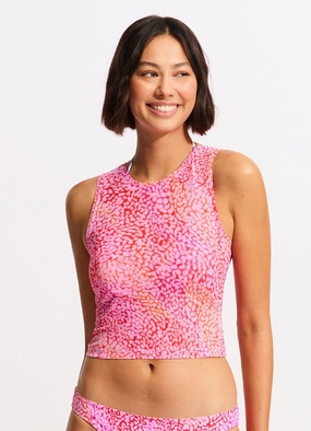 Sea Skin Mesh Tank Top - Fuchsia Rose modern womens swimwear, one piece swimsuits women
