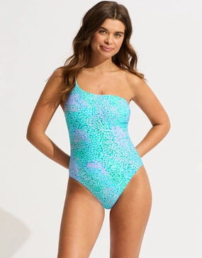 Sea Skin One Shoulder Swimsuit - Vivid Green womens resort swimwear, flattering one-piece swimsuits