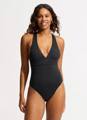 Seafolly Collective Cross Back One Piece - Black slimming one piece swimsuits, fashionable one piece suits