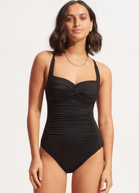 Seafolly Collective Twist Halter One Piece - Black slimming one piece swimsuits, fashionable one piece suits