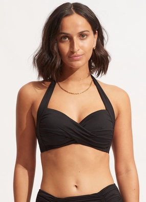 Seafolly Collective Twist Soft Cup Halter - Black high waist bikinis women, cheeky cut bikinis for women
