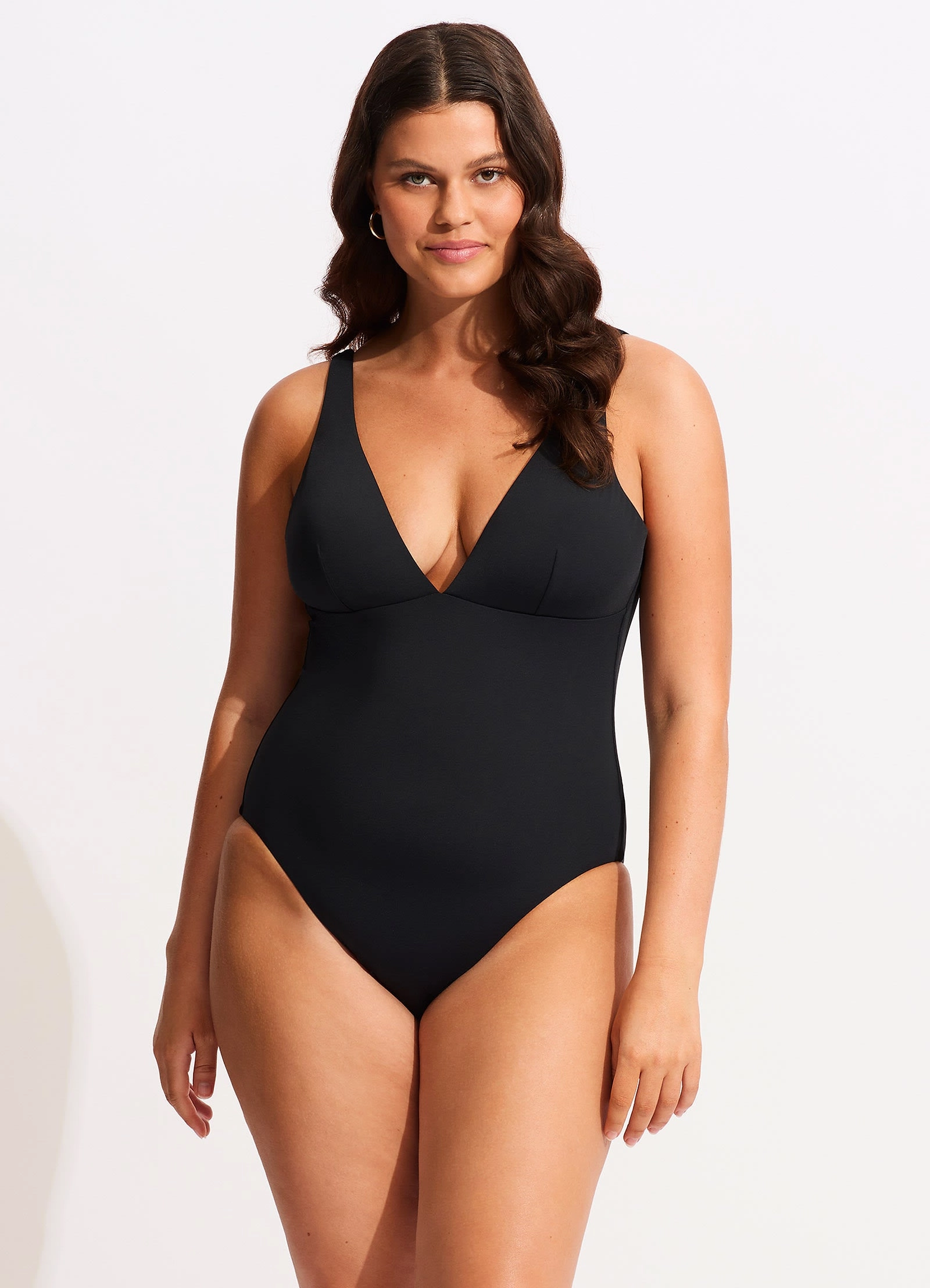 Seafolly Collective V Neck One piece - Black slimming one piece swimsuits, fashionable one piece suits