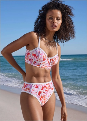 Seam Detail Underwire Top - Feathered Blooms bandeau bikini tops, triangle swim tops