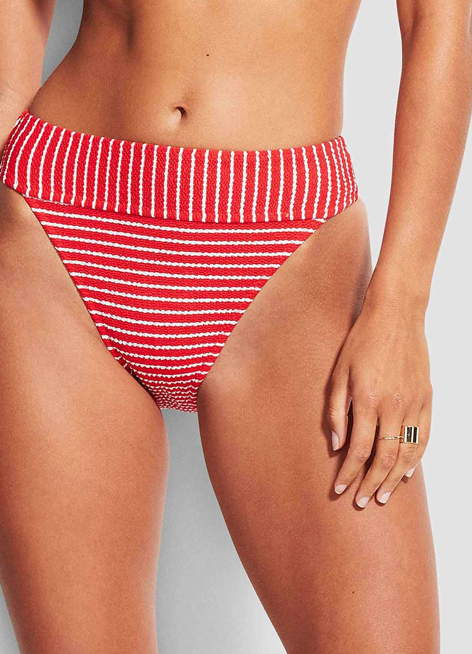Seaside Stripe Banded Hi Rise Pant - Chilli Red