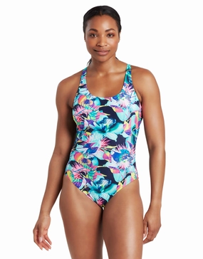 Seaway Actionback Swimsuit - Black/Aqua Blues minimalistic swimsuits women, sleek swimwear styles
