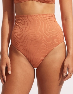 Second Wave High Waist Bikini Pant - Copper Tan adjustable swim bottoms women, flattering bikini bottoms