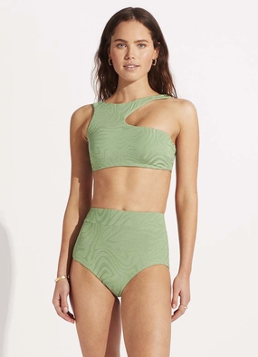 Second Wave High Waisted Pant - Palm Green modern womens swimwear, one piece swimsuits women