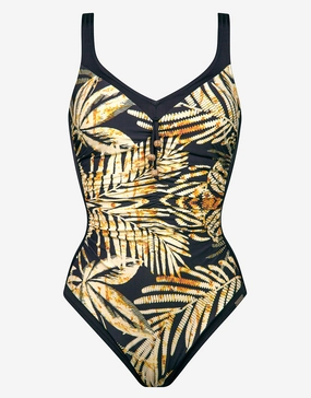 Seductive Leaves Moulded Swimsuit - Black Ivory womens resort swimwear, flattering one-piece swimsuits