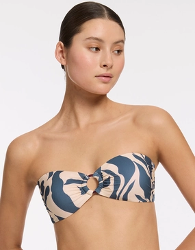 Sereno Ring Bandeau Bikini Top - Steel Blue full coverage swim tops, cute bikini tops