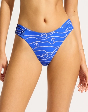 Set Sail High Leg Ruched Side Bikini Pant - Azure adjustable swim bottoms women, flattering bikini bottoms