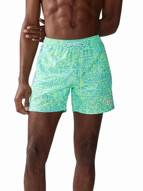 Shakedowns Swim Trunk In Green Geometric mens beach swimwear, quick dry mens swimsuits