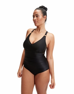 Shaping V Neck Swimsuit - Black minimalistic swimsuits women, sleek swimwear styles