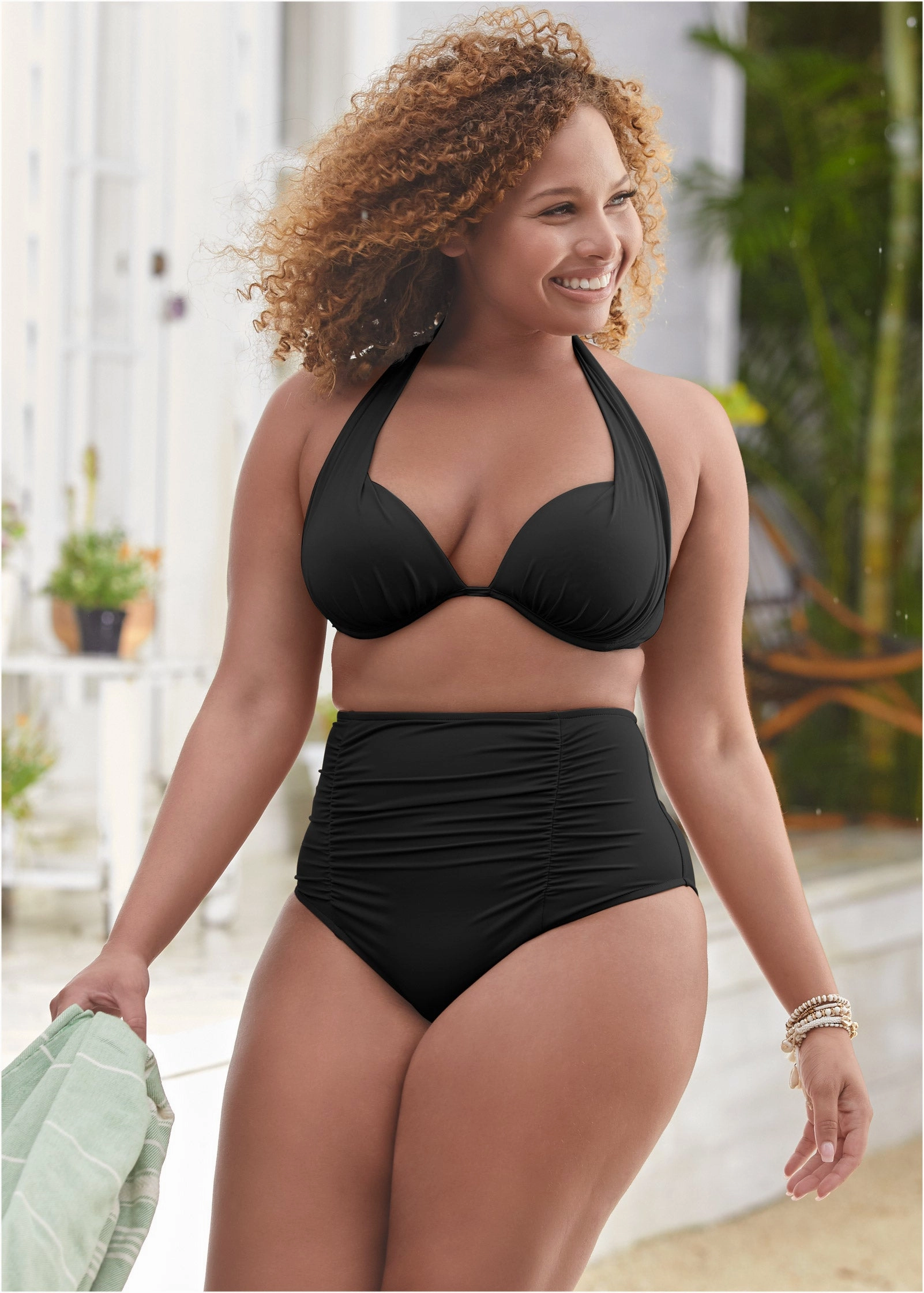 Shirred High-Waist Bottom - Black Beauty