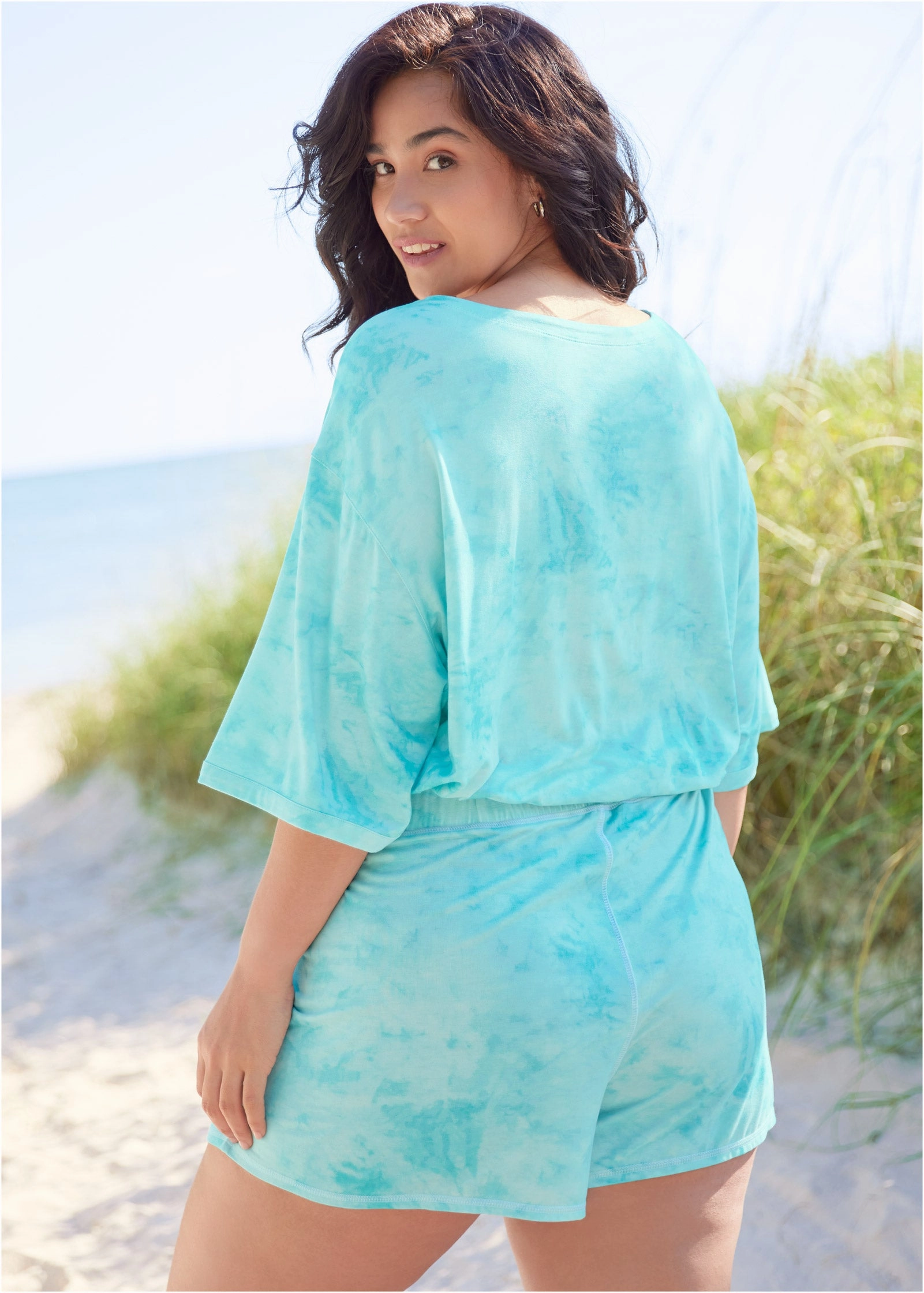 Short Sleeve Cover-Up - Aqua Reef & Pearl White