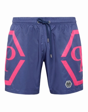 Short Swim Boxer Hexagon mens beach swimwear, quick dry mens swimsuits
