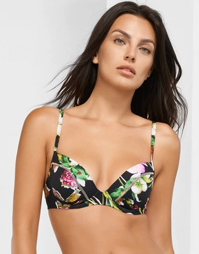Siciliana Underwired Moulded Bikini Top - Black-Brights full coverage swim tops, cute bikini tops
