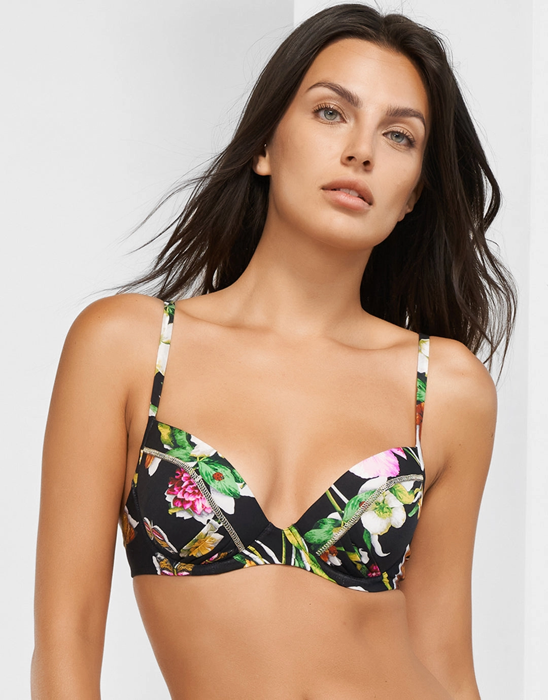 Siciliana Underwired Moulded Bikini Top - Black-Brights full coverage swim tops, cute bikini tops