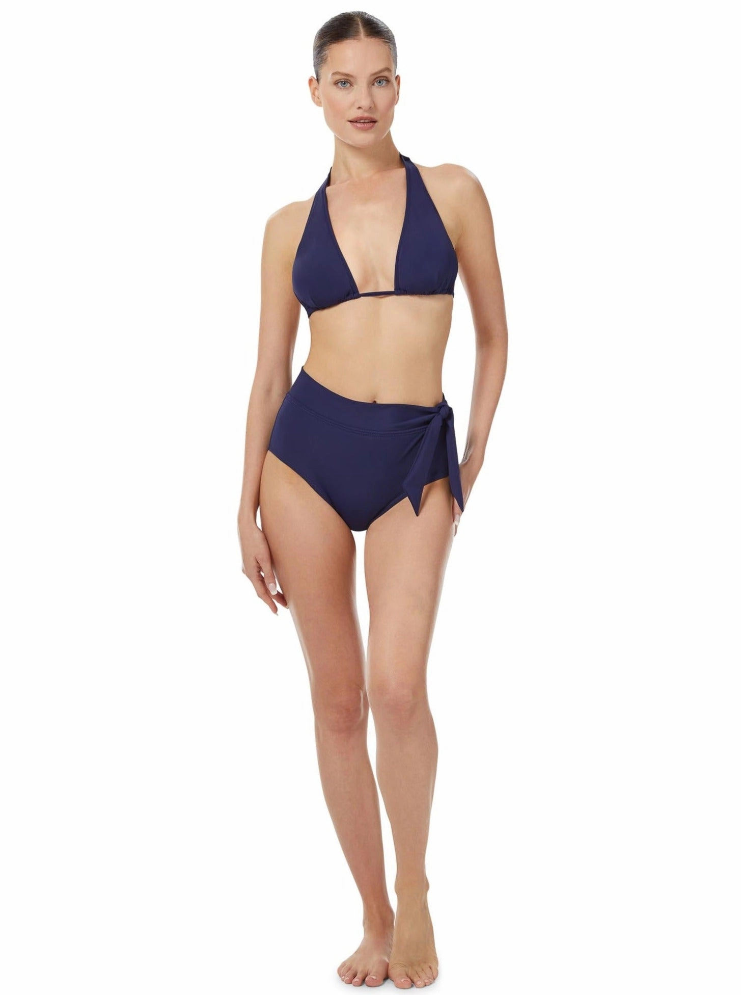 Side Tie High Waist Bottom Navy Satin