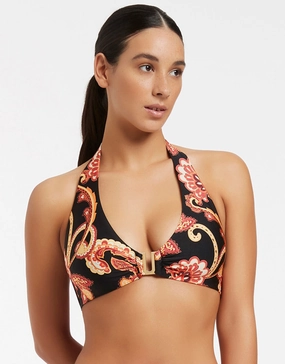 Silk Road D/DD Halter Bikini Top - Black stylish swimwear tops, womens beach tops