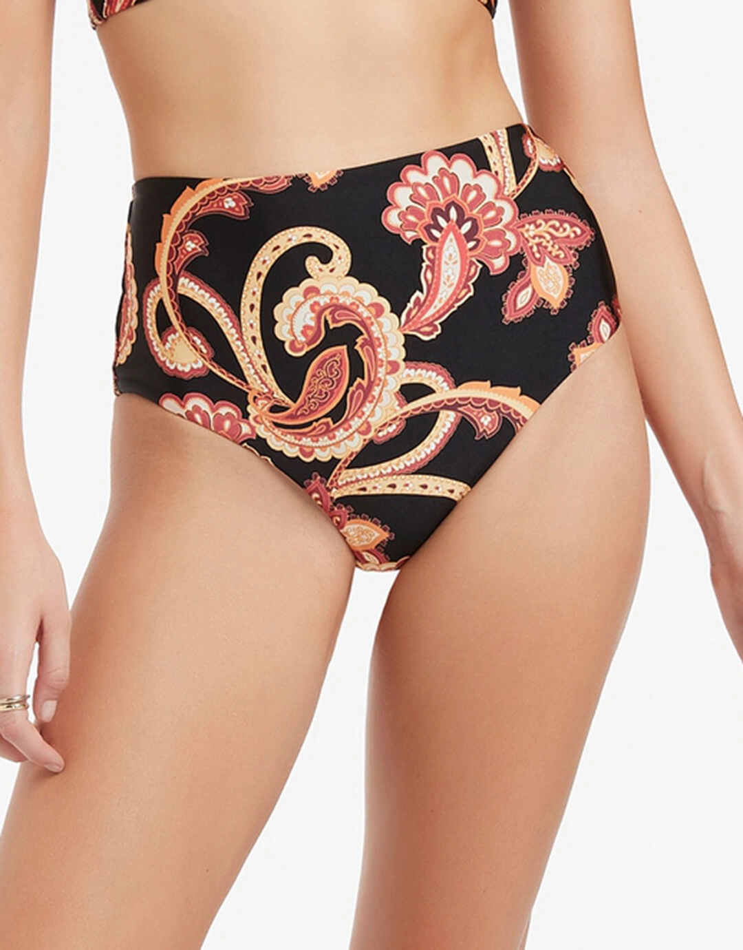 Silk Road High Waist Bikini Pant - Black swim shorts for women, stretch fit swim bottoms