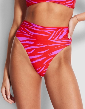 Skin Deep Roll Top Rio Bikini Pant - Mandarin Red swim shorts for women, stretch fit swim bottoms
