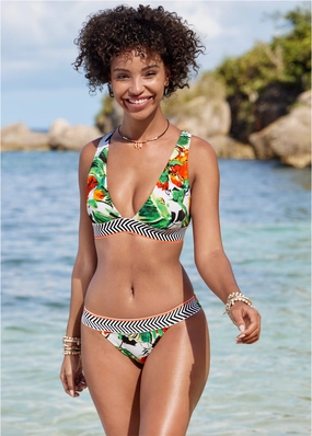 Sleek Cross Back Top - Passionate Florals supportive swim tops, printed bikini tops