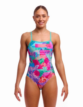 Snap That Single Strap Swimsuit - Mint Green/Pink funkita womens swimsuits, funkita colorful swimwear