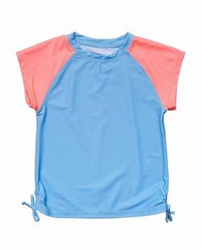 Snapper Rock Cornflower Peach Sleeve Rash Top cute swimsuits for teen girls, modest teen swimwear