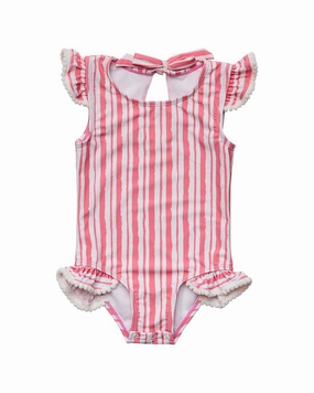 Snapper Rock Paradise Stripe Frill Swimsuit cute swimsuits for teen girls, modest teen swimwear