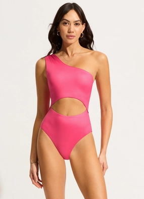 Soleil One Shoulder One Piece - Hot Pink slimming one piece swimsuits, fashionable one piece suits