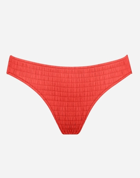 Solid Crush Ring Side Bikini Pant - Fiery Coral adjustable swim bottoms women, flattering bikini bottoms