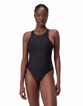 Solid Highneck Crossback Swimsuit - Dark Grey speedo mens swimwear, speedo training swimsuits