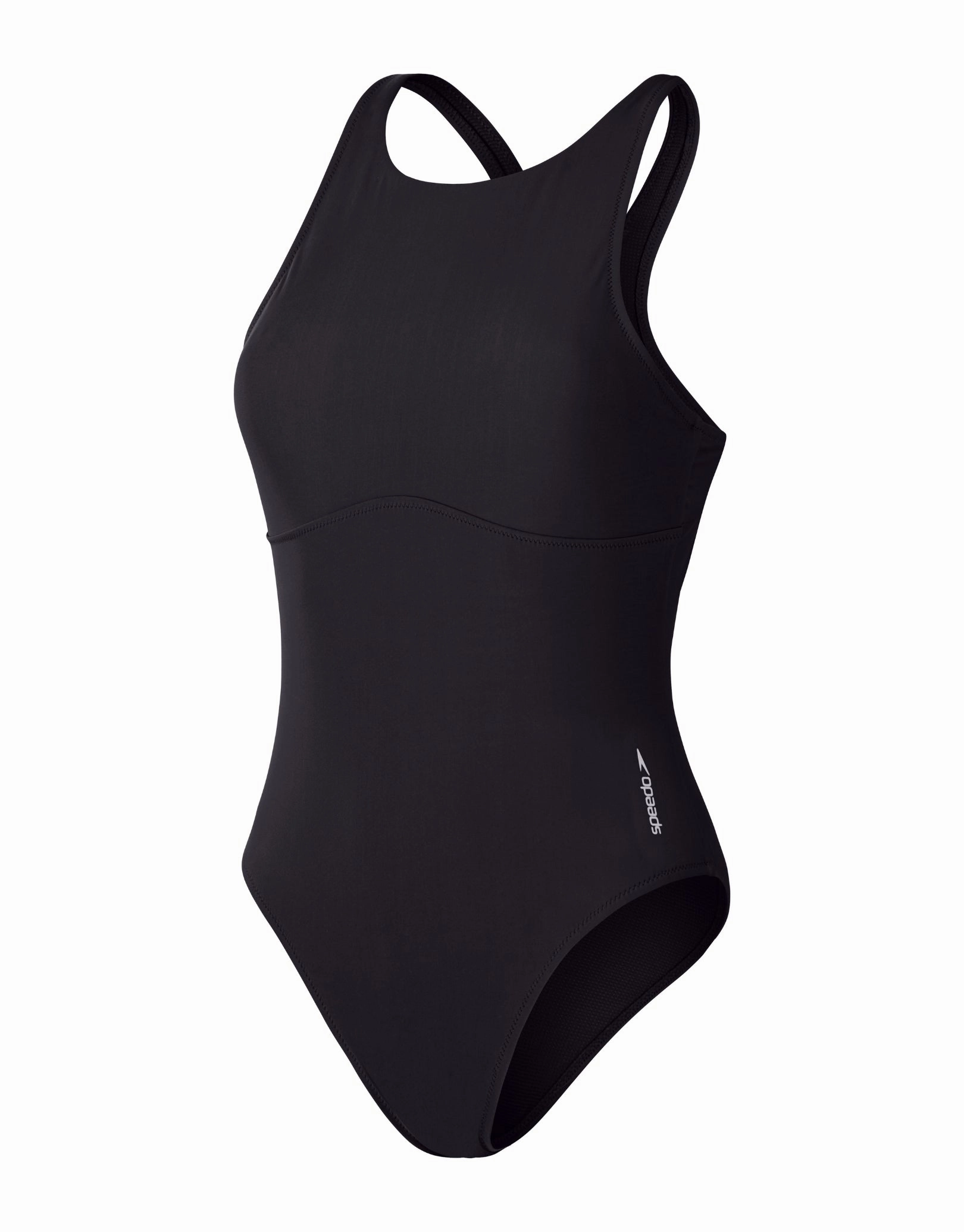 Solid Highneck Crossback Swimsuit - Dark Grey