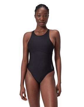 Solid Highneck Crossback Swimsuit - Dark Grey minimalistic swimsuits women, sleek swimwear styles