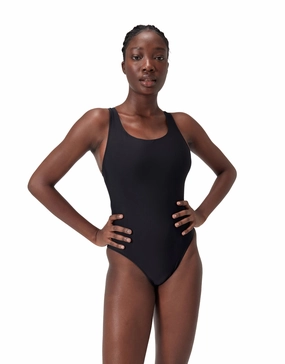 Solid Highneck Scoop Swimsuit - Black speedo mens swimwear, speedo training swimsuits