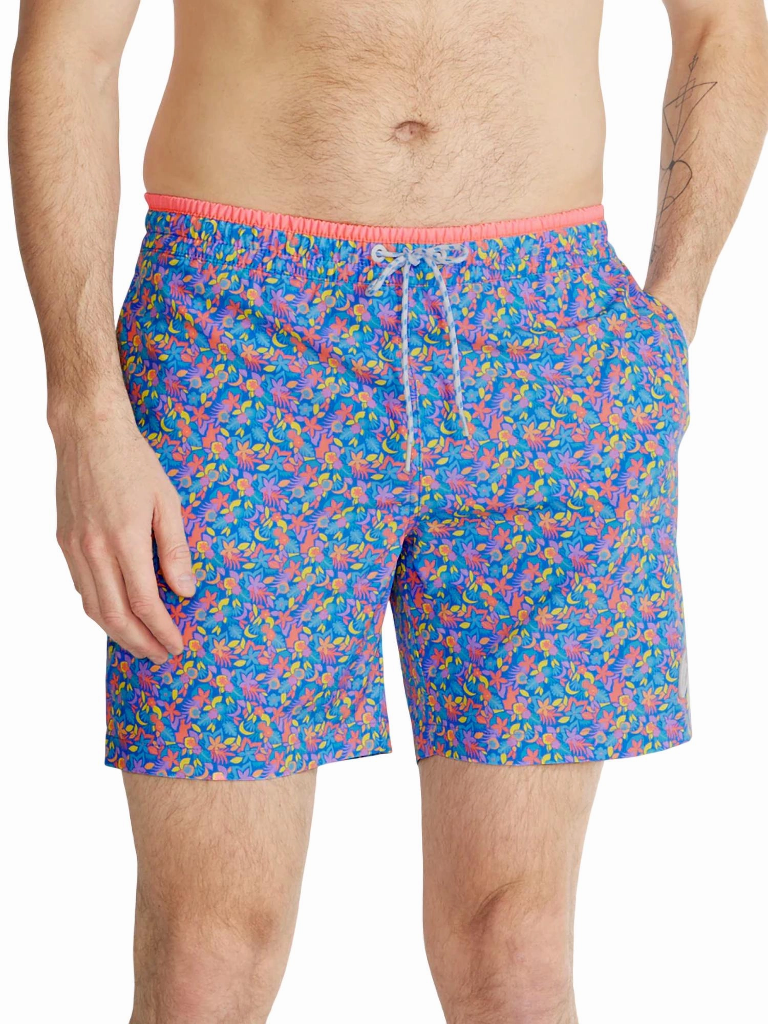 Spades Swim Trunk In Blue Floral mens beach swimwear, quick dry mens swimsuits