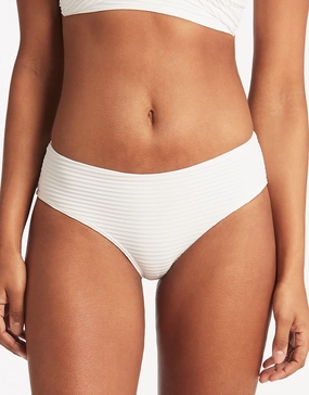 Spinnaker Mid Bikini Pant - White adjustable swim bottoms women, flattering bikini bottoms